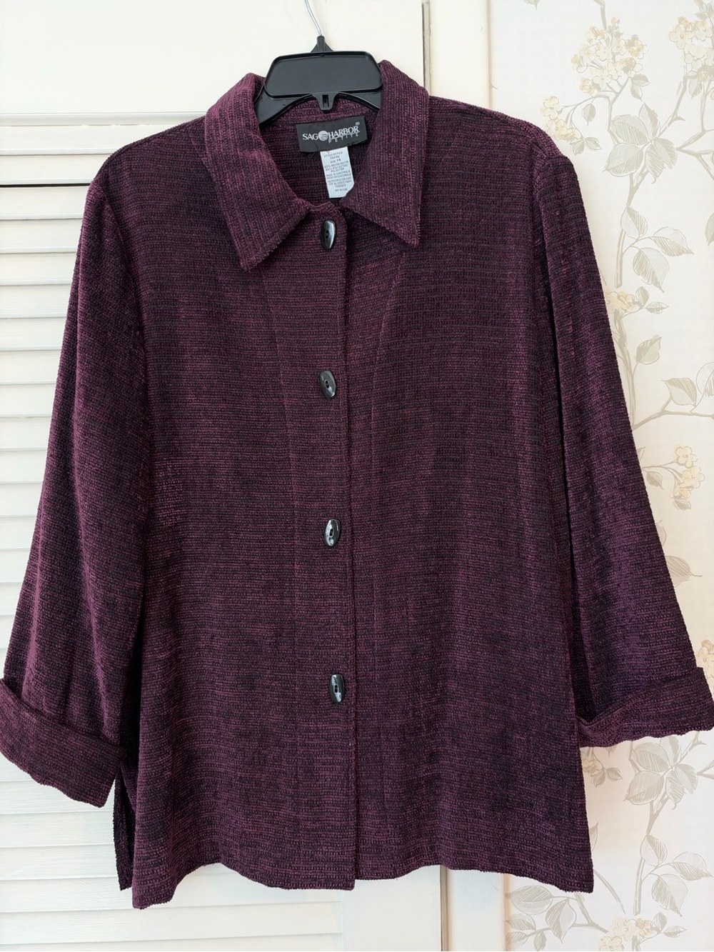 Sag Harbor Women's Deep Plum Button-Front Knit Jacket